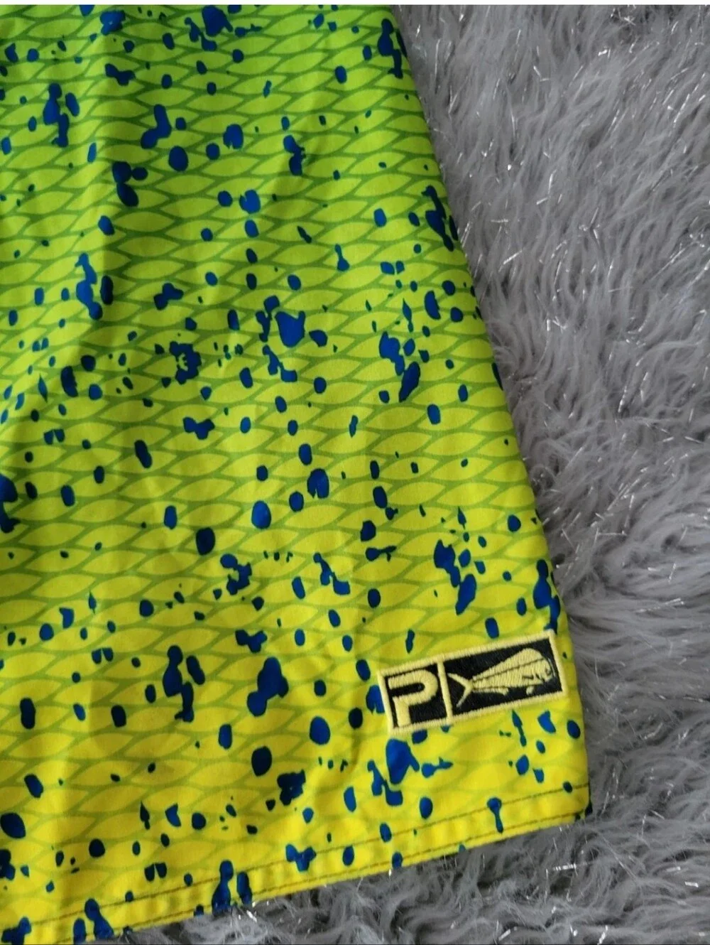 Pelagic Board Shorts Swim Trunks Green Yellow Dorado Swimsuit Pockets Fish 40